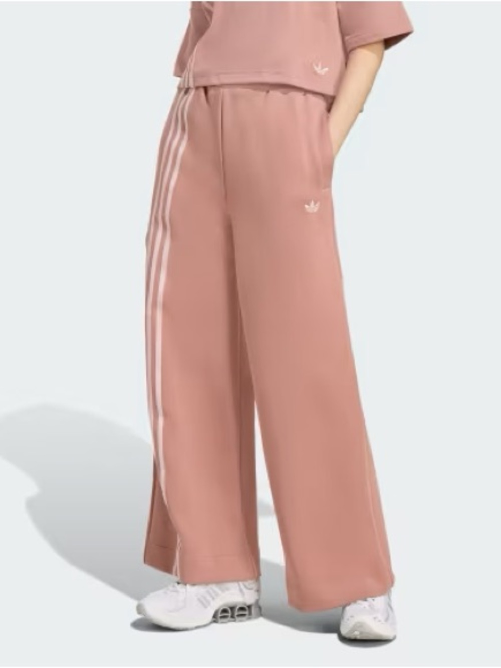 Adidas Originals Off-Placed 3-Stripes Wide Pant in Warm Clay NWT Size S.